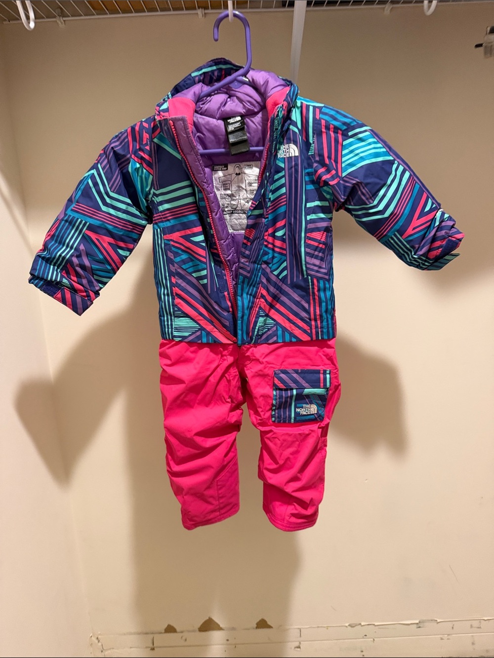 The North Face Girls' Colorblock One-Piece Snowsuit - Pink, Teal & Purple